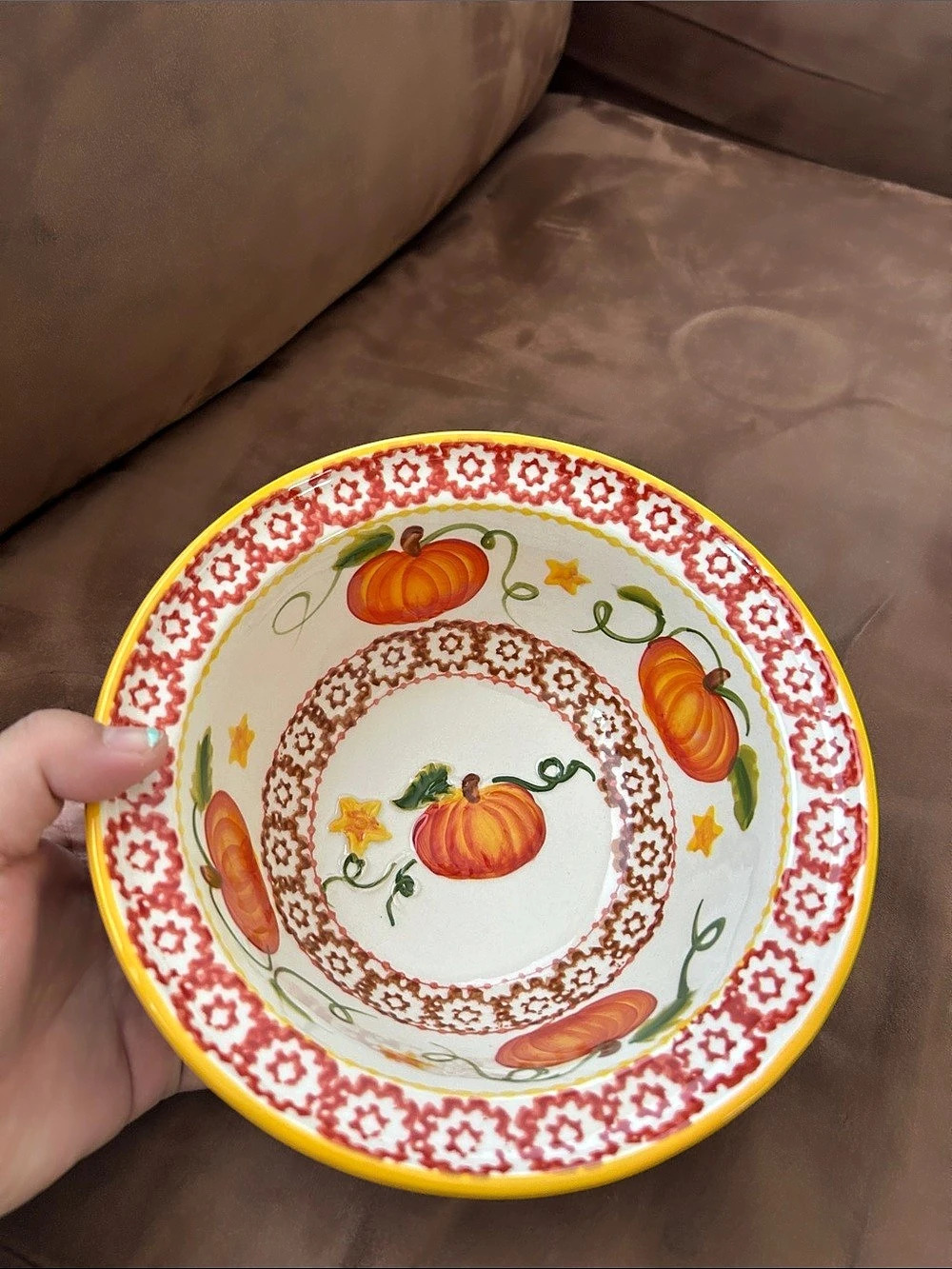 Temptations Old World 23 oz Pumpkin Serving Bowl in White & Orange